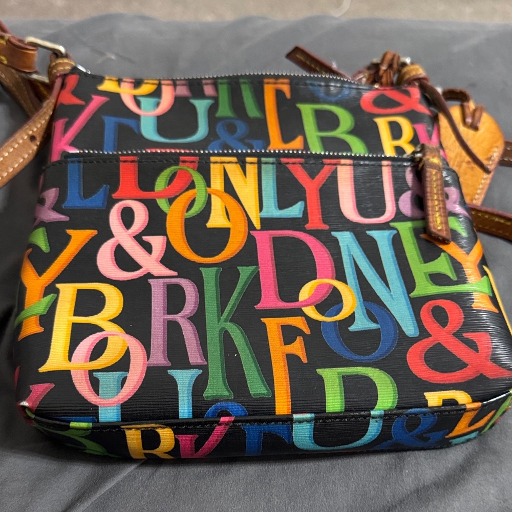Dooney and Burke Colorful Letter Print Crossbody Bag